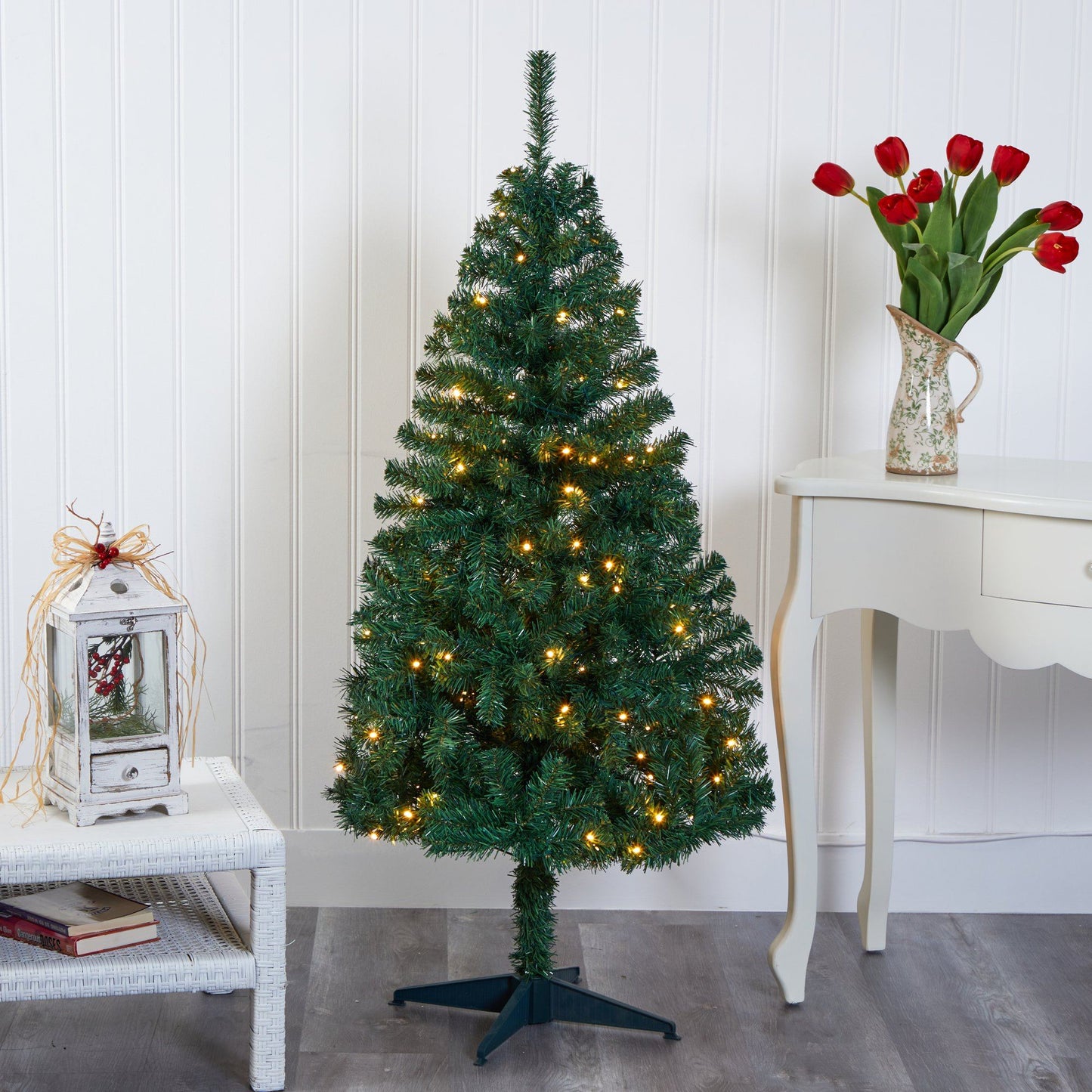 4' Northern Tip Pine artificial Christmas tree by Nearly Natural with 100 clear LED lights on Tampa Home & Garden Store