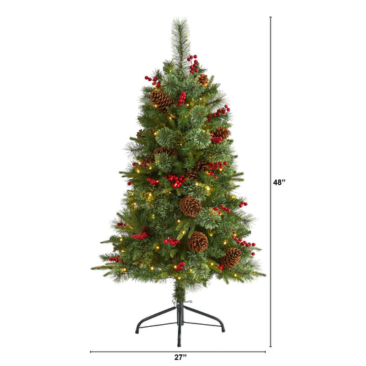4 ft Nearly Natural Norway mixed pine Christmas tree with 150 LED lights on a metal stand on Tampa Home & Garden Store