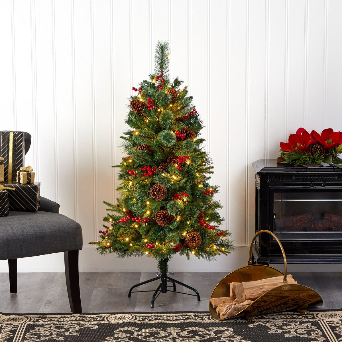 4’ Norway Mixed Pine Artificial Christmas Tree with 150 LED Lights, Pine Cones & Berries on Tampa Home & Garden Store