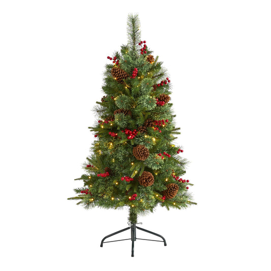 Nearly Natural 4 ft Norway Pine artificial Christmas tree with 150 LEDs, cones and berries on Tampa Home & Garden Store