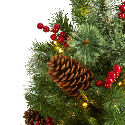 4 ft Norway mixed pine artificial Christmas tree with 150 LED lights, pine cones & berries on Tampa Home & Garden Store