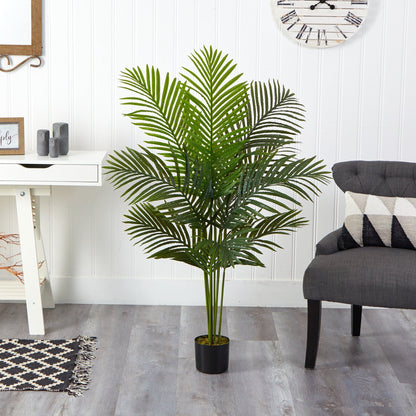 4’ Artificial Paradise Palm Tree by Nearly Natural with green fronds in a black planter on Tampa Home & Garden Store