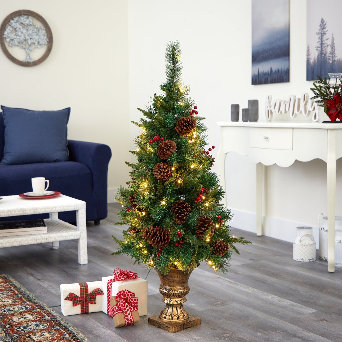 4 Ft Artificial Pine and Berries Christmas Tree