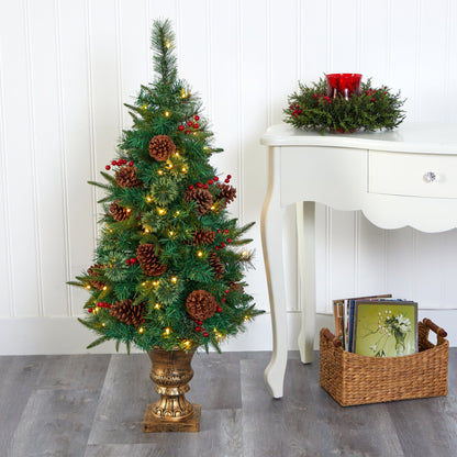 4 Ft Artificial Pine and Berries Christmas Tree