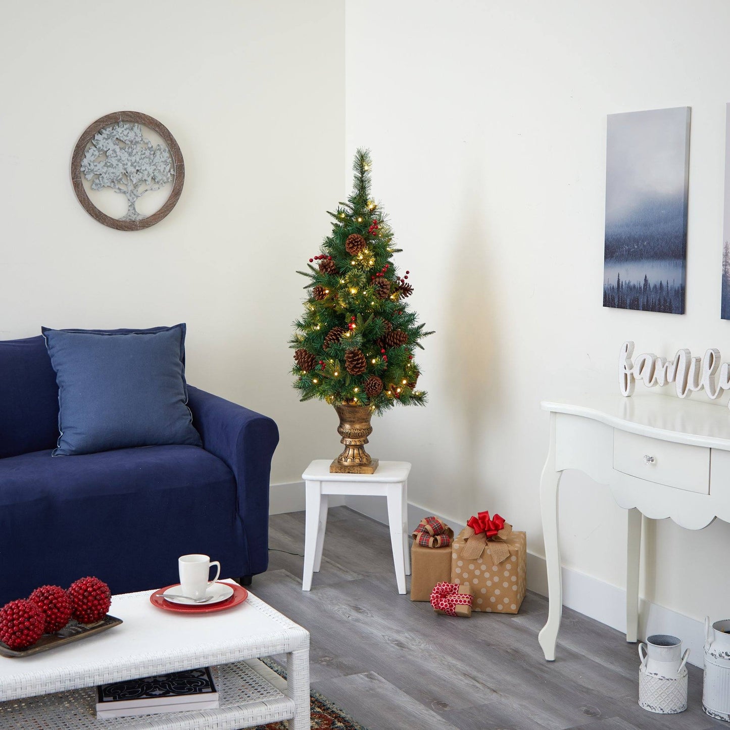 4 Ft Artificial Pine and Berries Christmas Tree