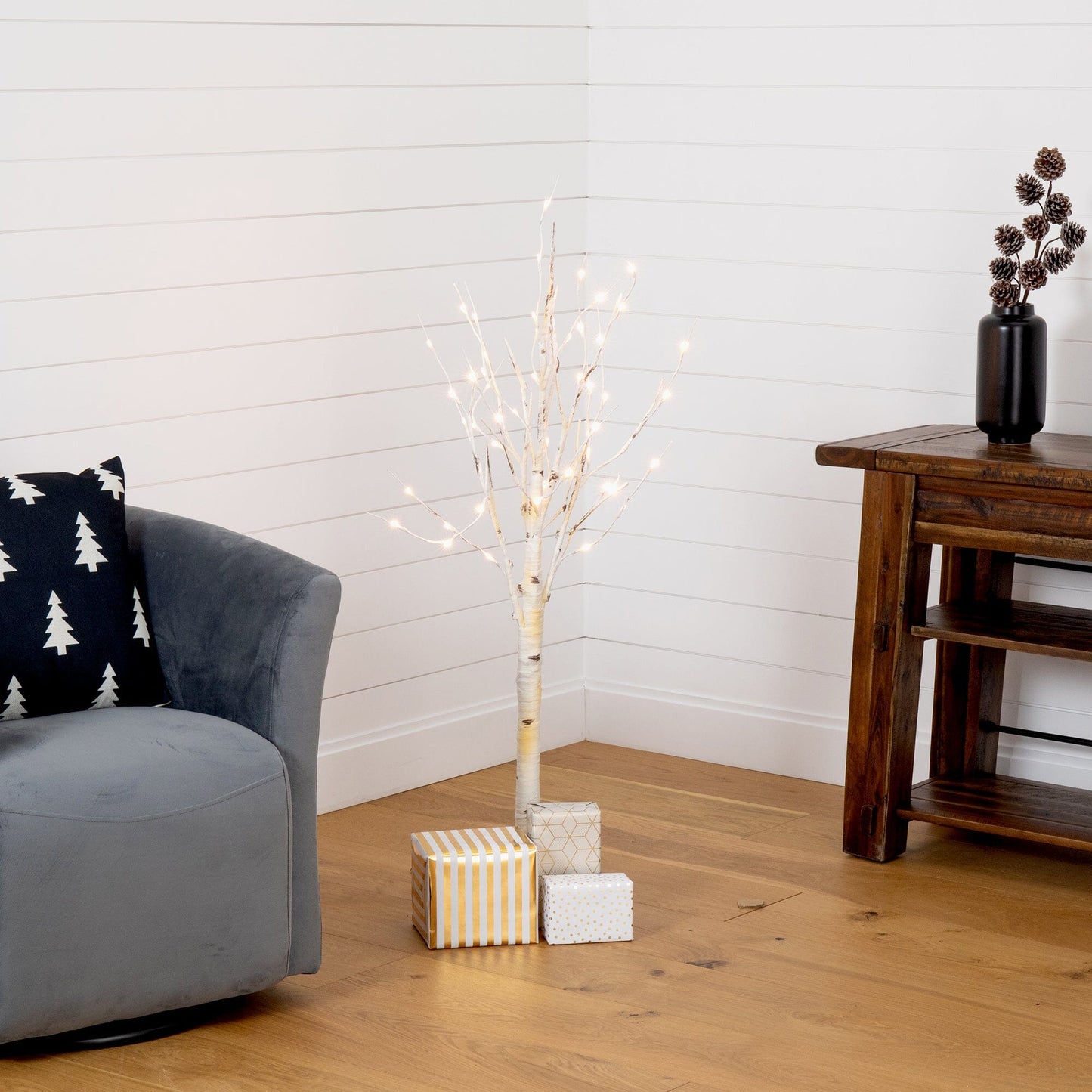 4 Ft Artificial Birch Tree with 50 Warm White