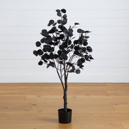 4ft black eucalyptus artificial tree in a black planter for Halloween decor on Tampa Home & Garden Store