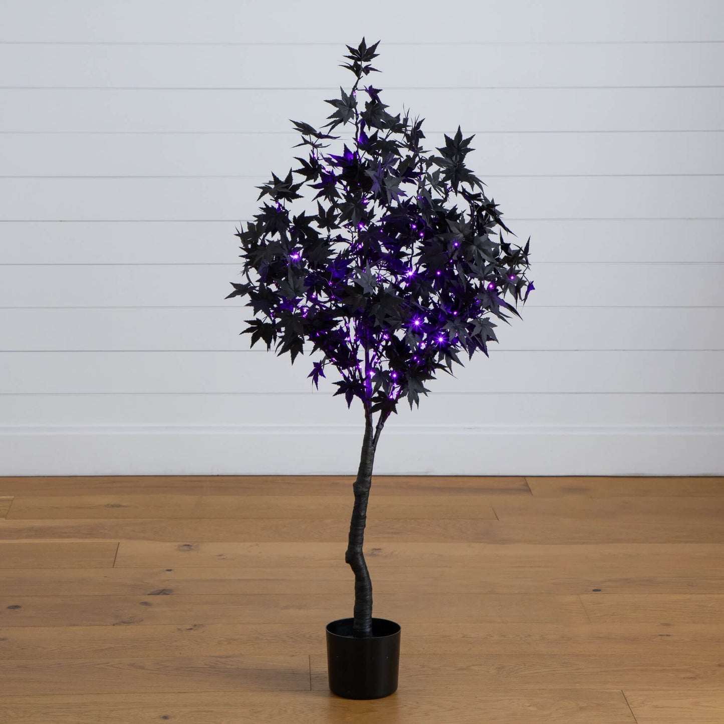 4 ft pre-lit Halloween black maple tree Nearly Natural 180 LED lights orange and purple in a pot on Tampa Home & Garden Store