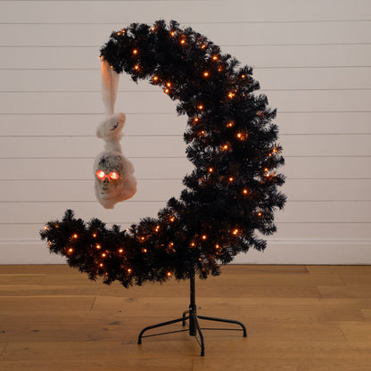 Nearly Natural 4 ft Black Halloween Moon & Skull Tree, pre-lit with 250 orange LED lights on Tampa Home & Garden Store