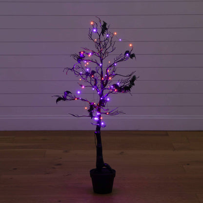 4 ft Nearly Natural Pre-Lit Halloween Black Spooky Twig Tree with bats and orange purple LEDs on Tampa Home & Garden Store