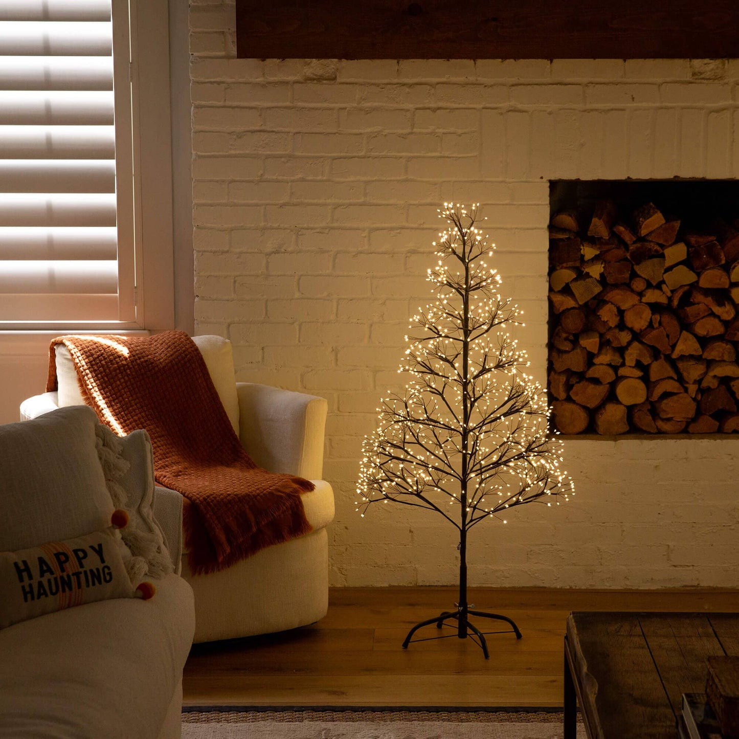 4' Halloween black starburst tree with 800 warm LEDs Nearly Natural pre-lit artificial tree on Tampa Home & Garden Store