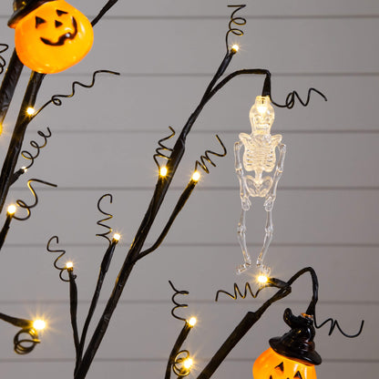 4' Halloween Pumpkins and Skulls Ornament Tree with 64 LEDs, orange pumpkins and clear skulls by Nearly Natural on Tampa Home & Garden Store