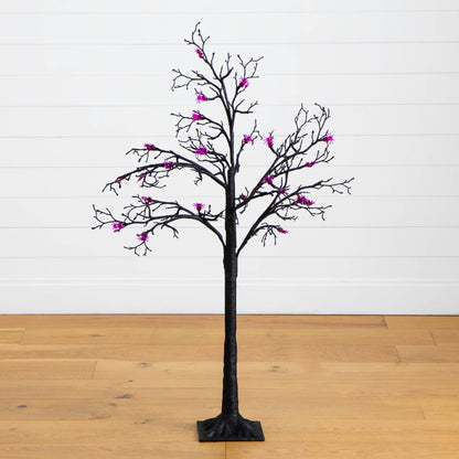 4 ft pre-lit Halloween spider twig tree with 48 purple LED lights black branches Nearly Natural on Tampa Home & Garden Store