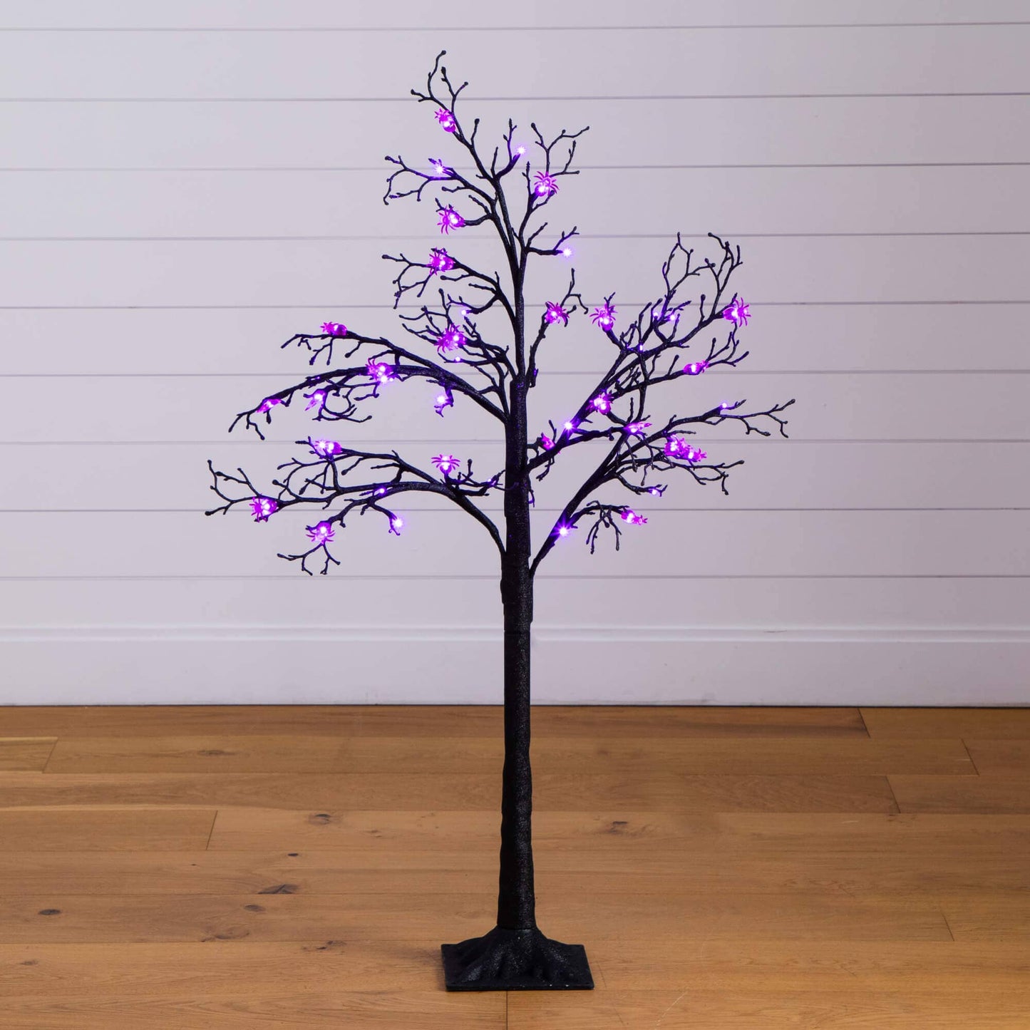 4 ft pre-lit artificial Halloween spider twig tree with 48 purple LEDs by Nearly Natural on Tampa Home & Garden Store