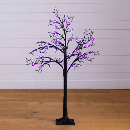 4 ft pre-lit artificial Halloween spider twig tree with 48 purple LEDs by Nearly Natural on Tampa Home & Garden Store