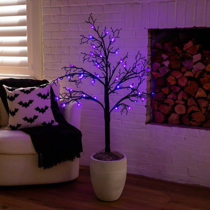 Nearly Natural 4' pre-lit Halloween spider twig tree with 48 purple LEDs in a white planter on Tampa Home & Garden Store