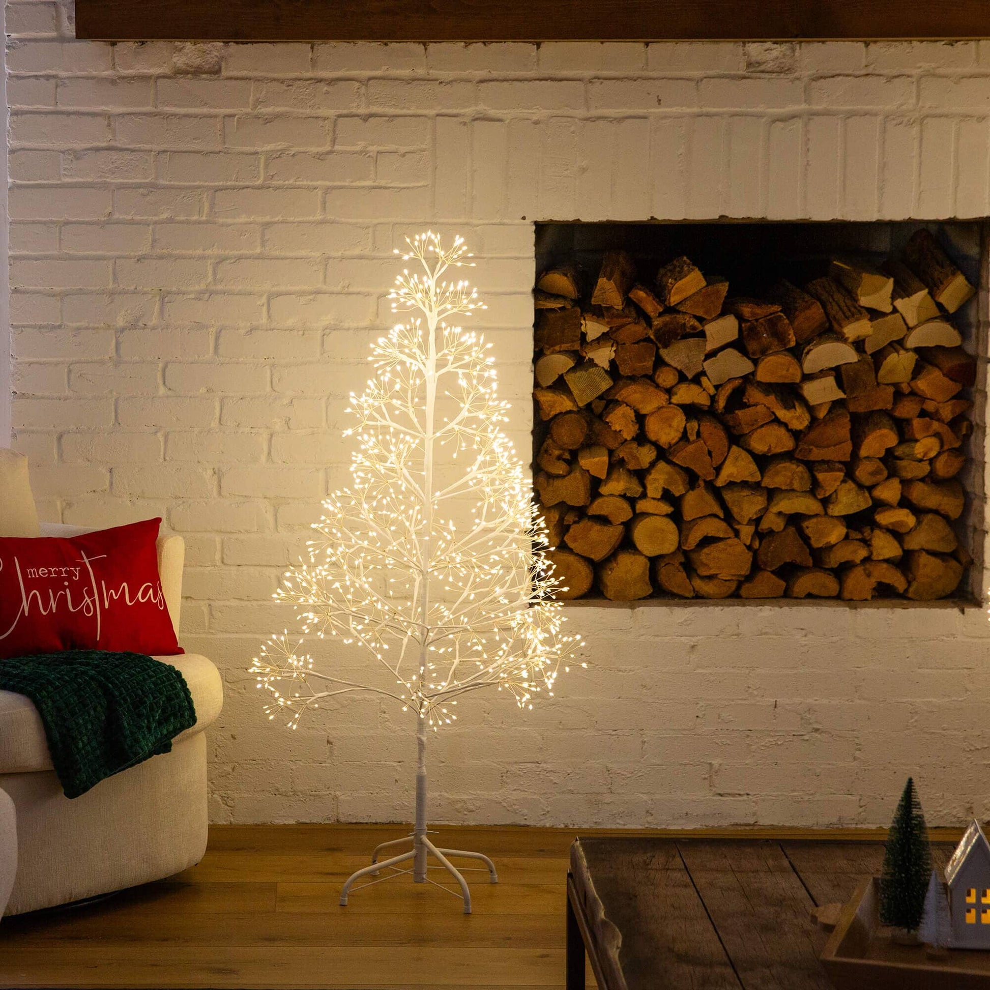 4' Pre-Lit Artificial White Starburst Tree, Nearly Natural, 800 warm white LEDs on Tampa Home & Garden Store