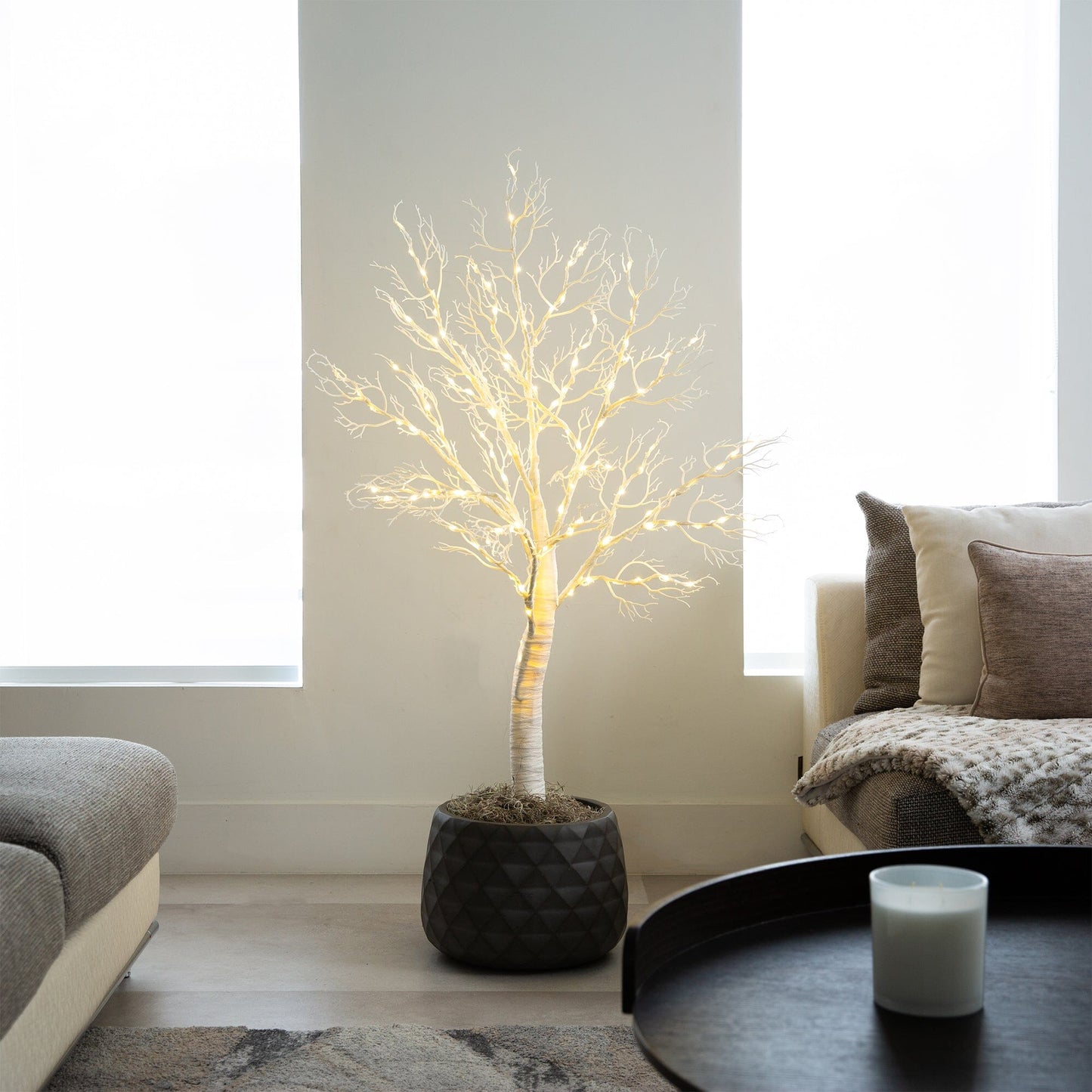 4ft Artificial White Twig Tree with Led Lights