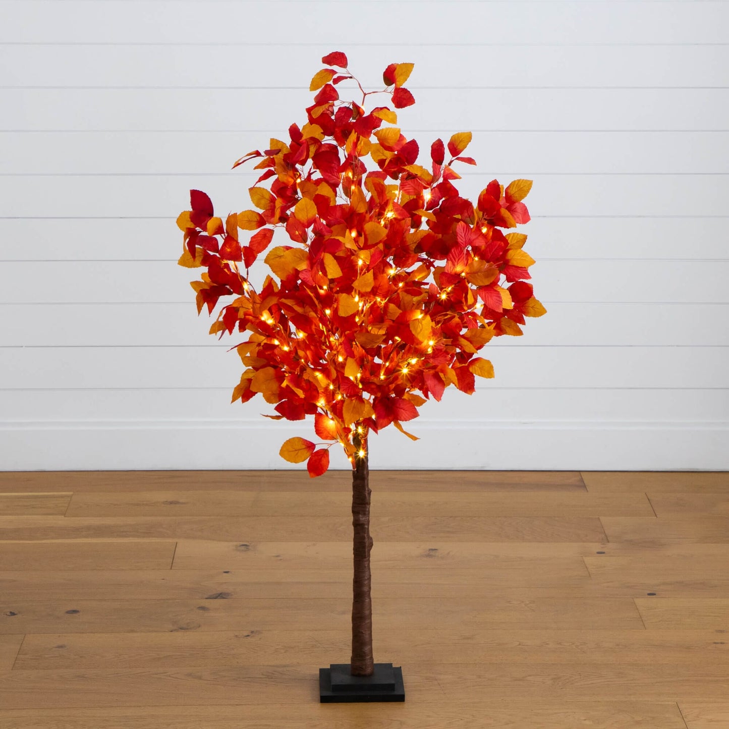 Nearly Natural 4' pre-lit autumn artificial tree with 160 warm white LEDs orange leaves on stand on Tampa Home & Garden Store