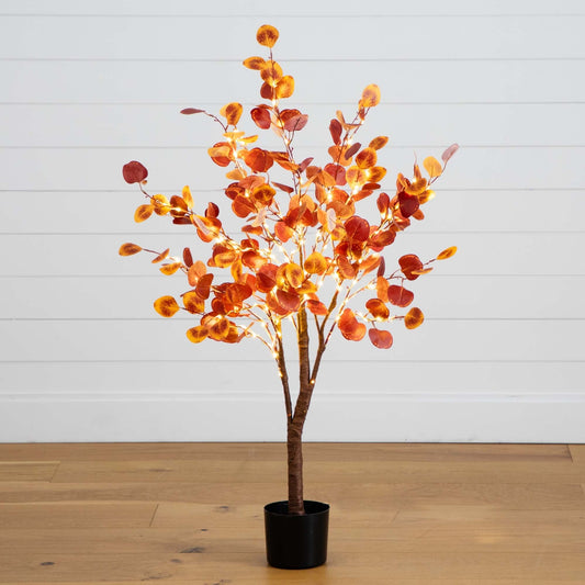 4’ Pre-Lit Autumn Eucalyptus Artificial Fall Tree with 160 Warm White LED Lights - Tampa Home & Garden Store
