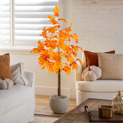 4ft Nearly Natural pre-lit autumn maple tree with 180 warm white LED lights in a gray ribbed planter on Tampa Home & Garden Store