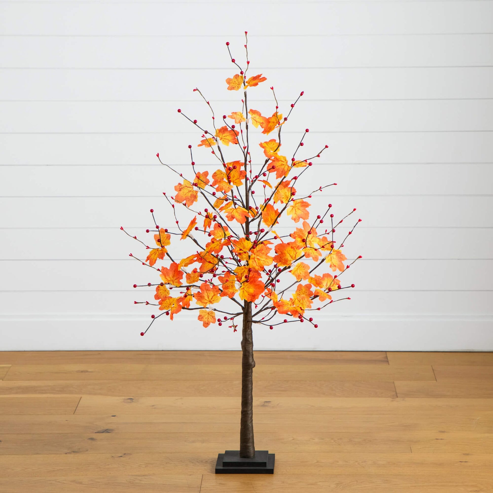 4' autumn maple artificial tree with orange leaves and red berries and 60 warm white LEDs on Tampa Home & Garden Store