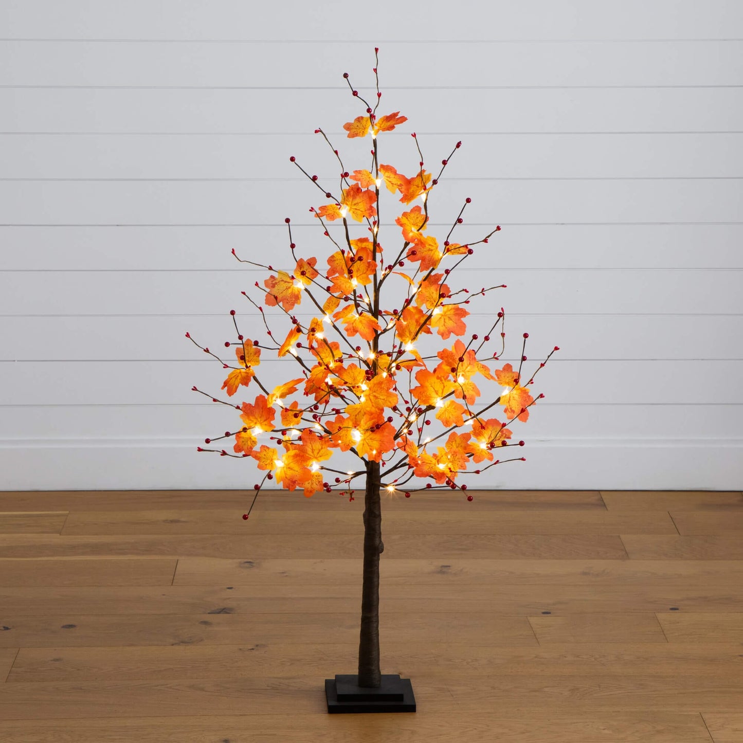 4' Pre-Lit Autumn Maple Artificial Tree with berries and 60 warm white LED lights Nearly Natural on Tampa Home & Garden Store