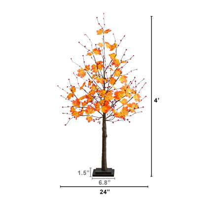 4 ft pre-lit autumn maple artificial tree with berries and 60 warm white LEDs, brown trunk on Tampa Home & Garden Store