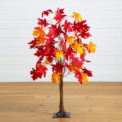 4' pre-lit autumn maple tree with 180 LED lights red orange leaves on brown trunk Nearly Natural on Tampa Home & Garden Store
