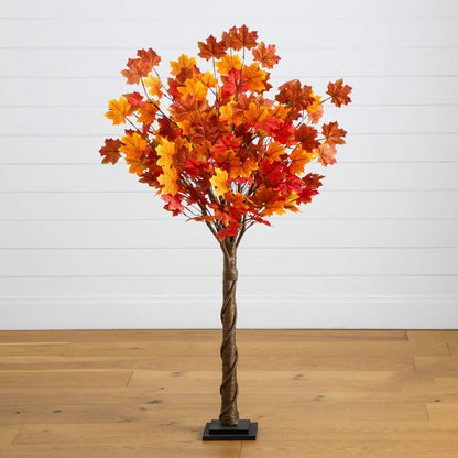 4 ft pre-lit autumn maple artificial tree with orange-yellow leaves and 68 warm white LED lights on Tampa Home & Garden Store