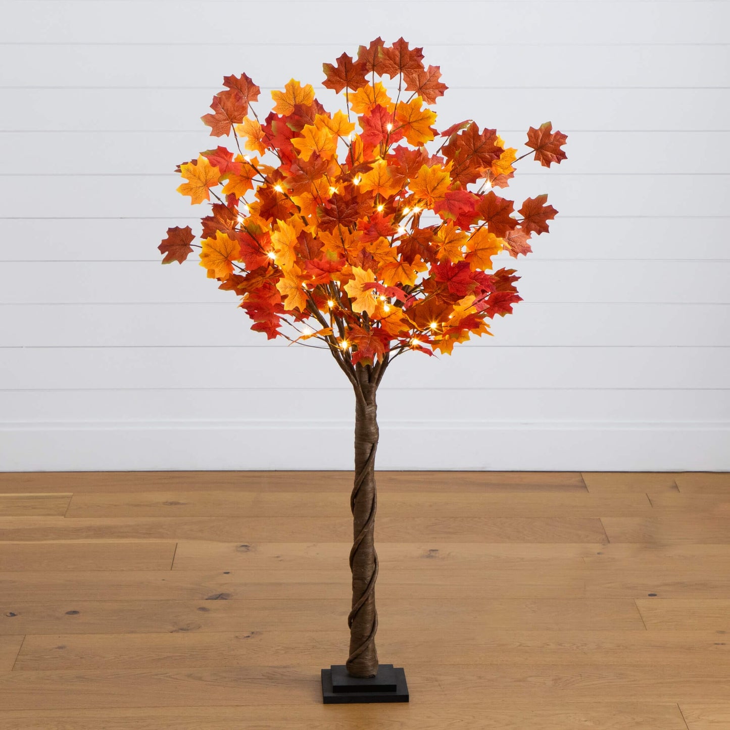 4 ft pre-lit autumn maple artificial tree with warm white LEDs and orange, yellow, red maple leaves on Tampa Home & Garden Store