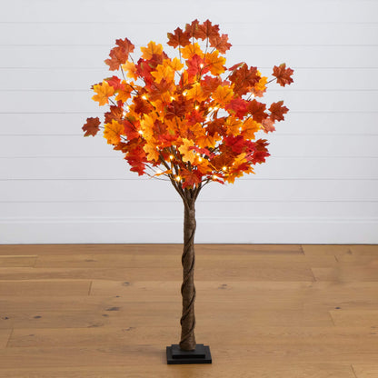 4 ft pre-lit autumn maple artificial tree with warm white LEDs and orange, yellow, red maple leaves on Tampa Home & Garden Store