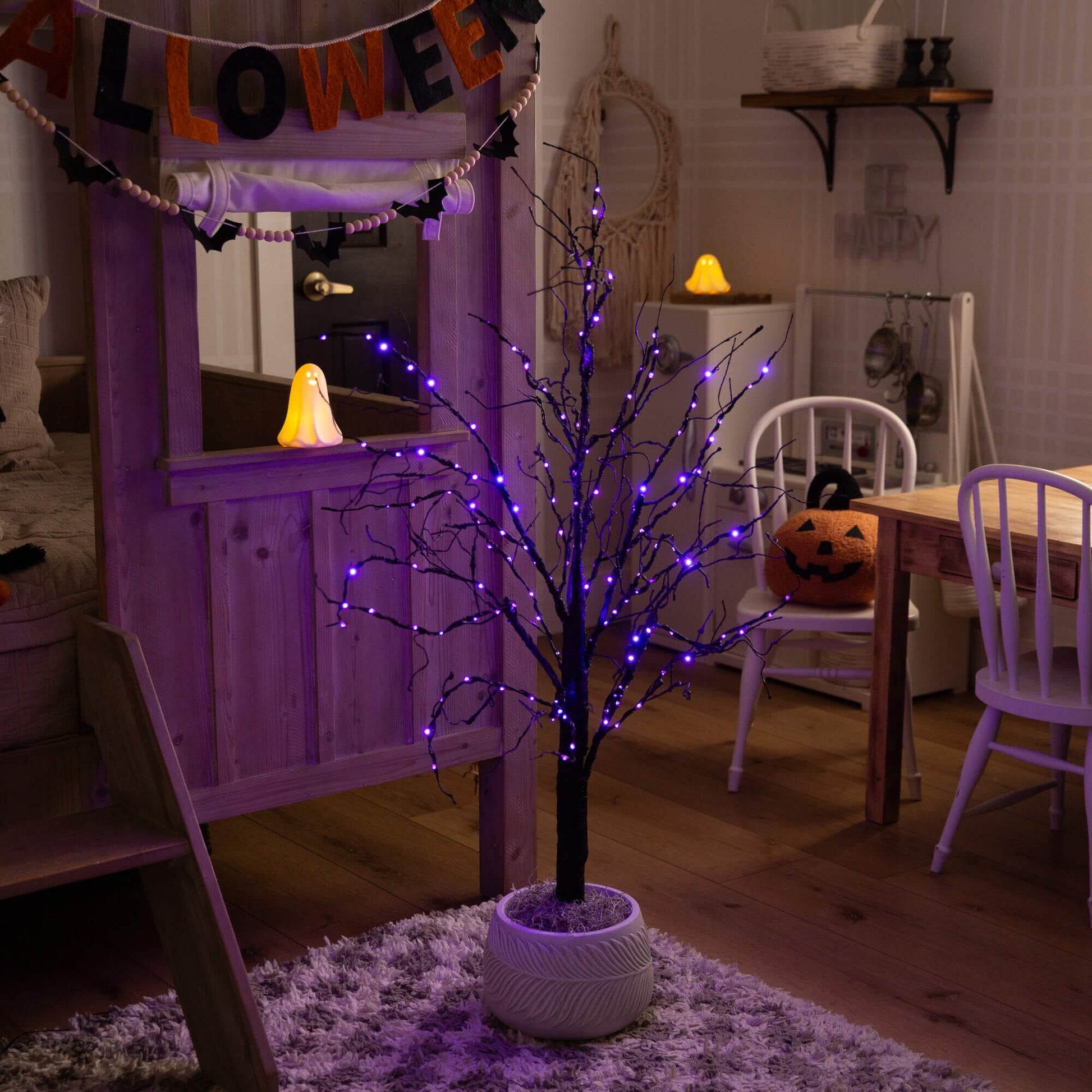 4' Pre-Lit Halloween Black Twig Tree with 180 orange & purple LEDs on Tampa Home & Garden Store