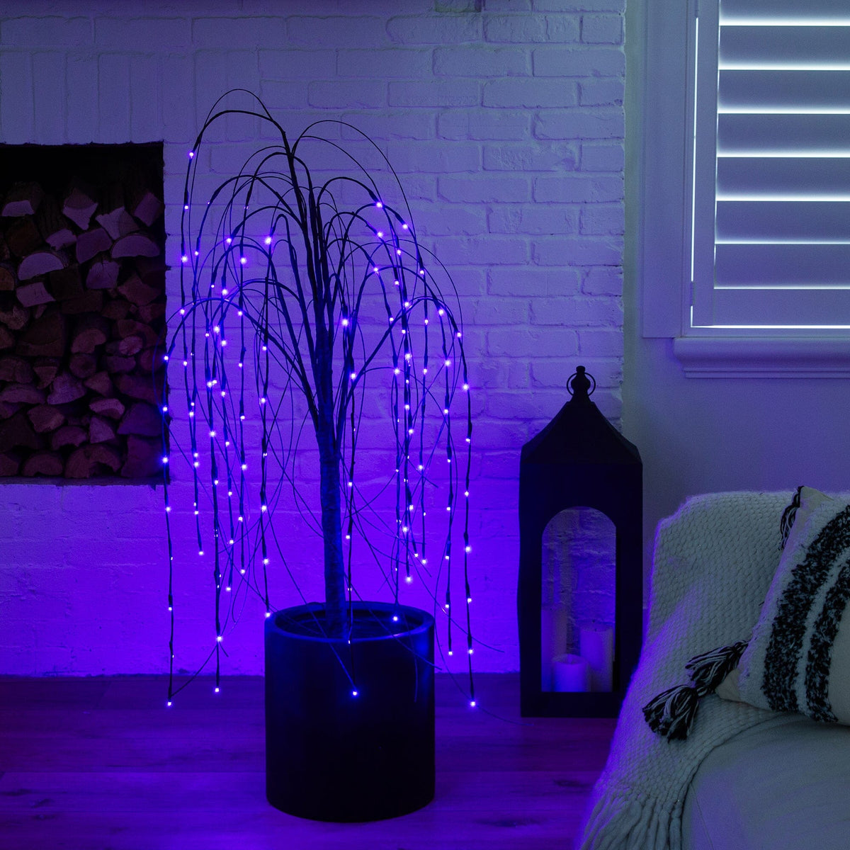 4 ft Black Willow Pre-Lit Halloween Tree with 120 orange and purple LEDs Nearly Natural on Tampa Home & Garden Store