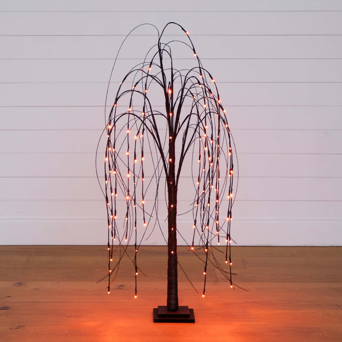 4 ft pre-lit Halloween black willow tree on base with 120 orange LEDs by Nearly Natural on Tampa Home & Garden Store
