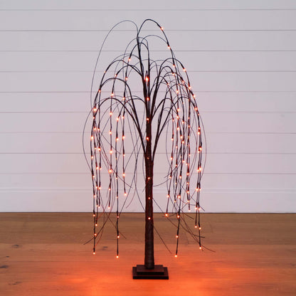 4 ft pre-lit Halloween black willow tree on base with 120 orange LEDs by Nearly Natural on Tampa Home & Garden Store