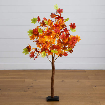 4' Pre-Lit Shades of Autumn Maple Artificial Tree with 180 warm white LEDs by Nearly Natural on Tampa Home & Garden Store
