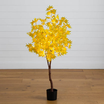 4' yellow autumn maple artificial tree by Nearly Natural with 150 white LEDs in black planter on Tampa Home & Garden Store