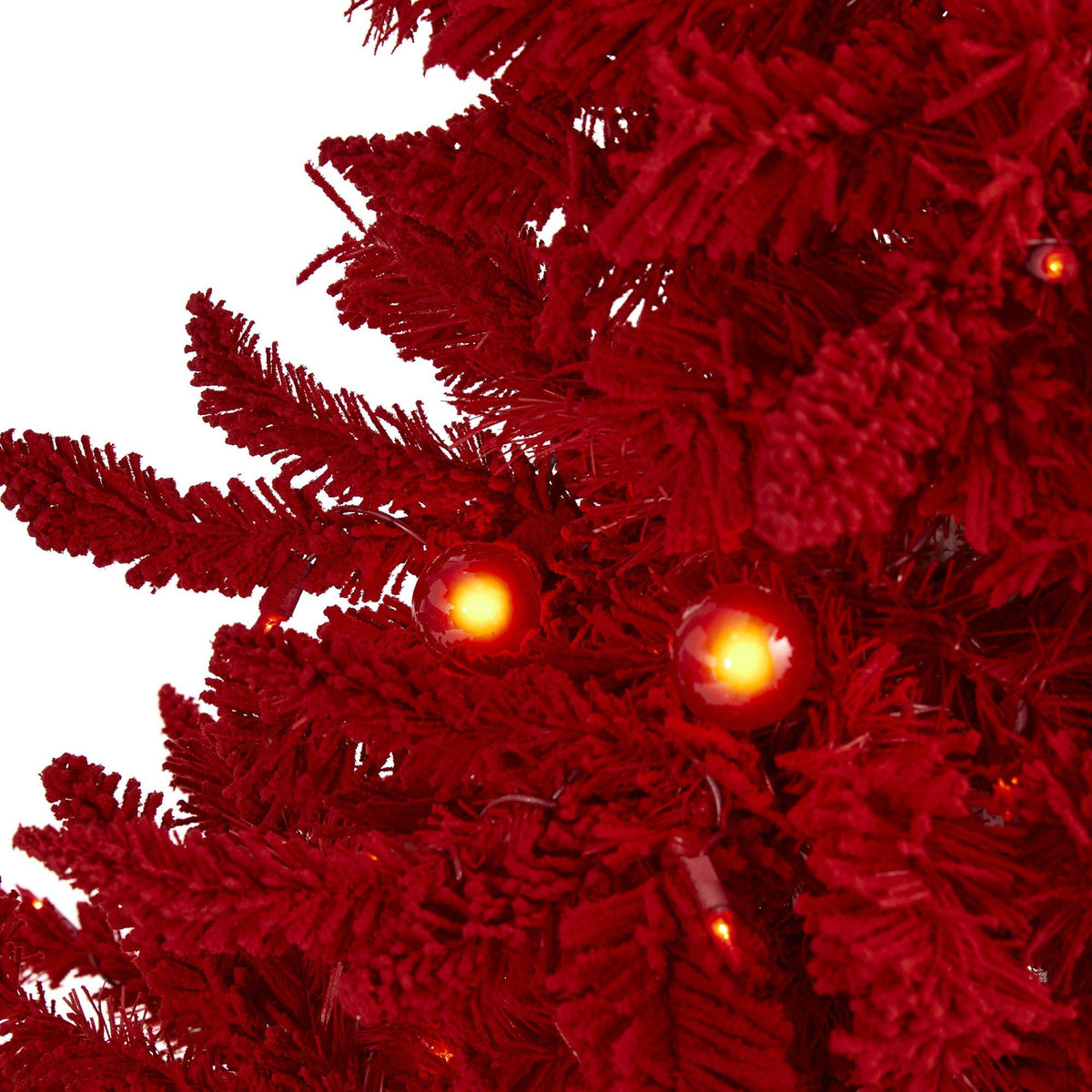 4' Red Flocked Fraser Fir Artificial Christmas Tree Nearly Natural red branches with lights on Tampa Home & Garden Store