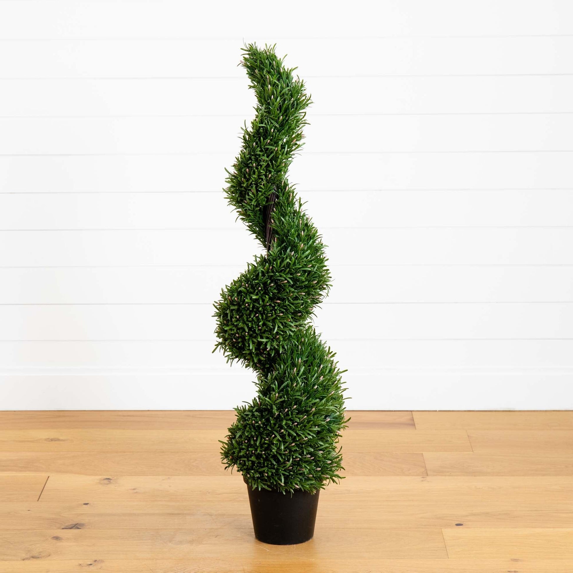 4' Rosemary Spiral Silk Tree by Nearly Natural in black pot, indoor/outdoor topiary on Tampa Home & Garden Store