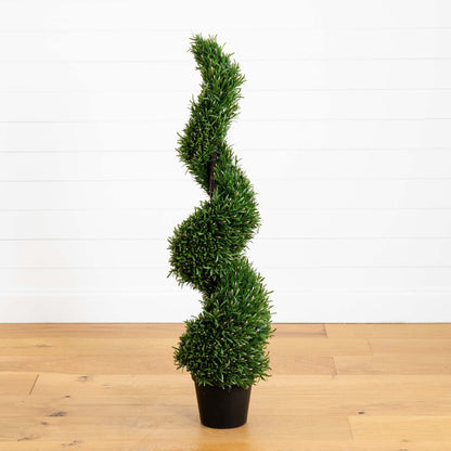 4' Rosemary Spiral Silk Tree by Nearly Natural in black pot, indoor/outdoor topiary on Tampa Home & Garden Store