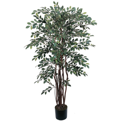 4' Ruscus Silk Tree by Nearly Natural in a black pot with lush green leaves on Tampa Home & Garden Store
