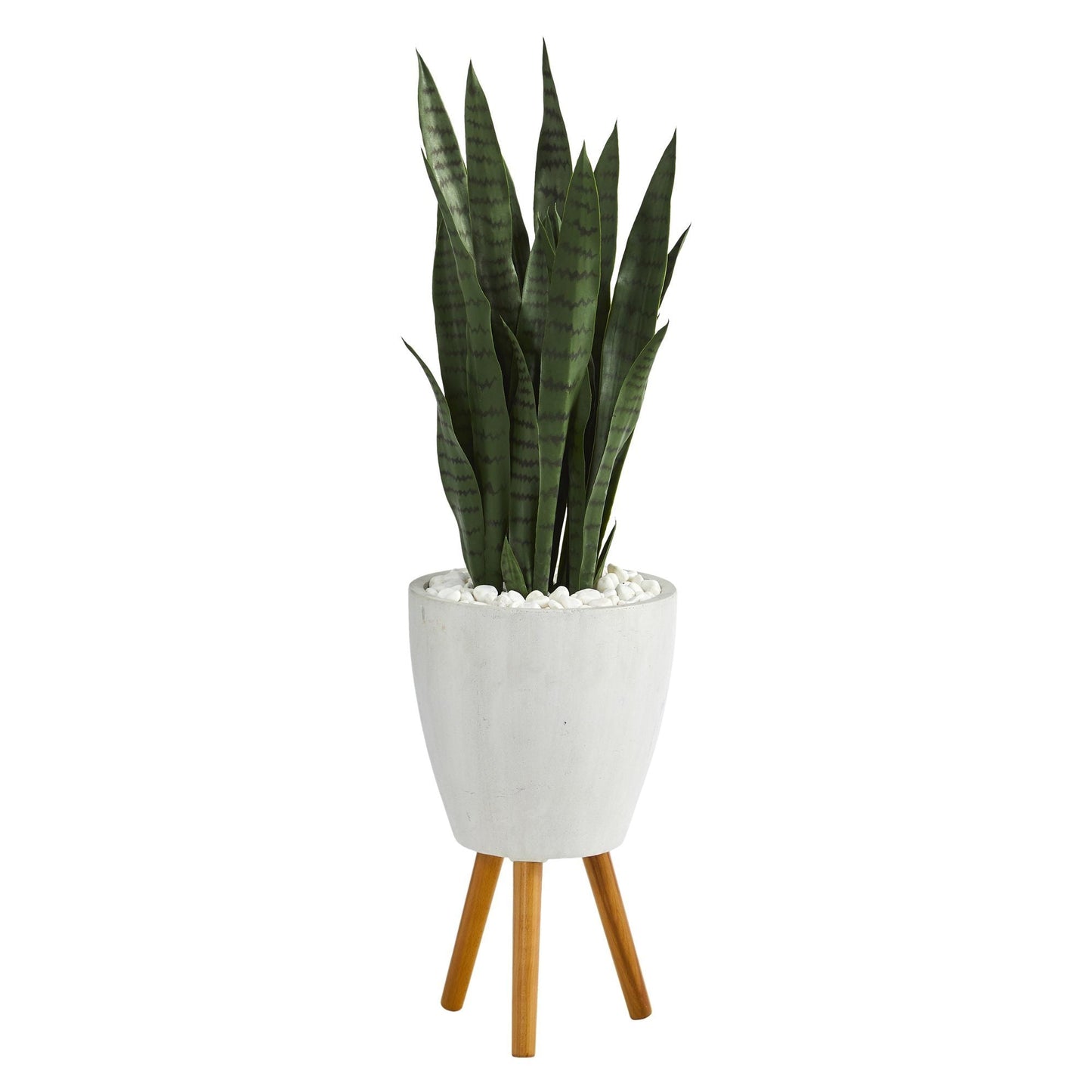 Sansevieria Artificial de 1.2 m en Maceta Blanca con Base