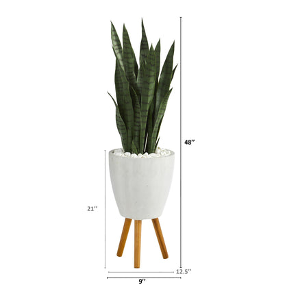 Sansevieria Artificial de 1.2 m en Maceta Blanca con Base