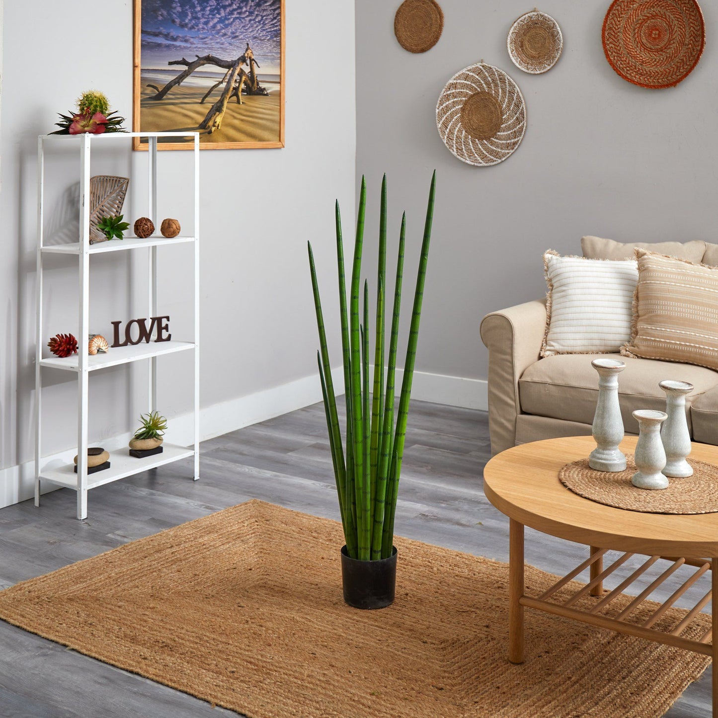 4 ft Sansevieria Snake Plant Nearly Natural in black pot, artificial indoor plant on Tampa Home & Garden Store