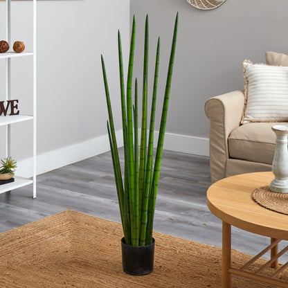 4’ Sansevieria Snake Artificial Plant by Nearly Natural in a black pot with tall green leaves on Tampa Home & Garden Store