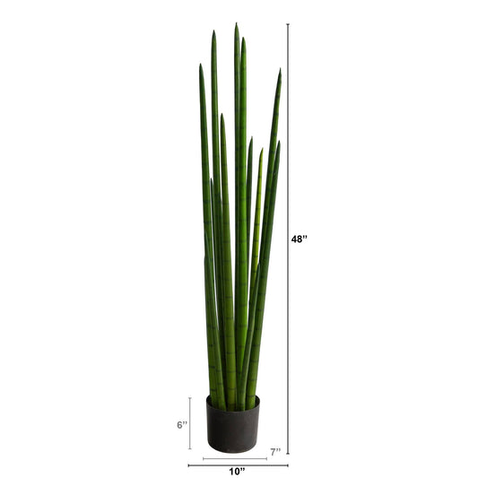 4ft Sansevieria snake plant artificial stem group in black pot by Nearly Natural on Tampa Home & Garden Store