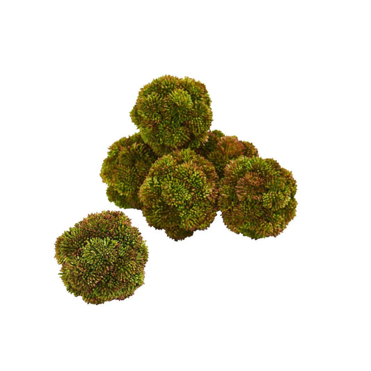 4-inch sedum artificial succulent spheres set of six, green with brown tips on Tampa Home & Garden Store