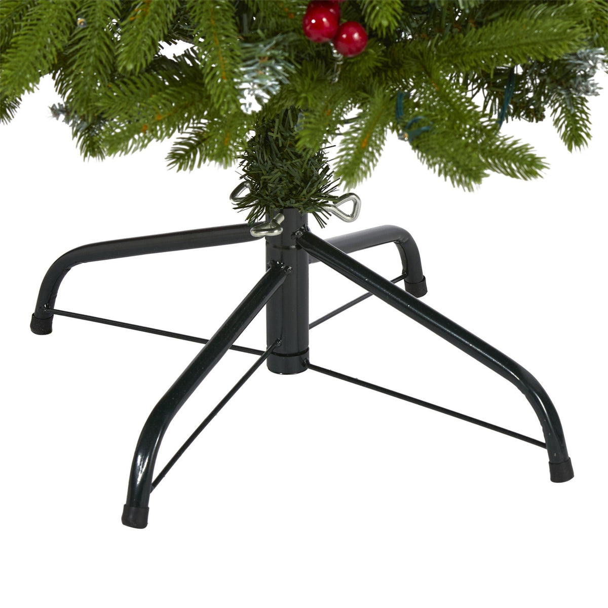 Nearly Natural 4' Portland Spruce artificial Christmas tree with red berries on metal stand on Tampa Home & Garden Store