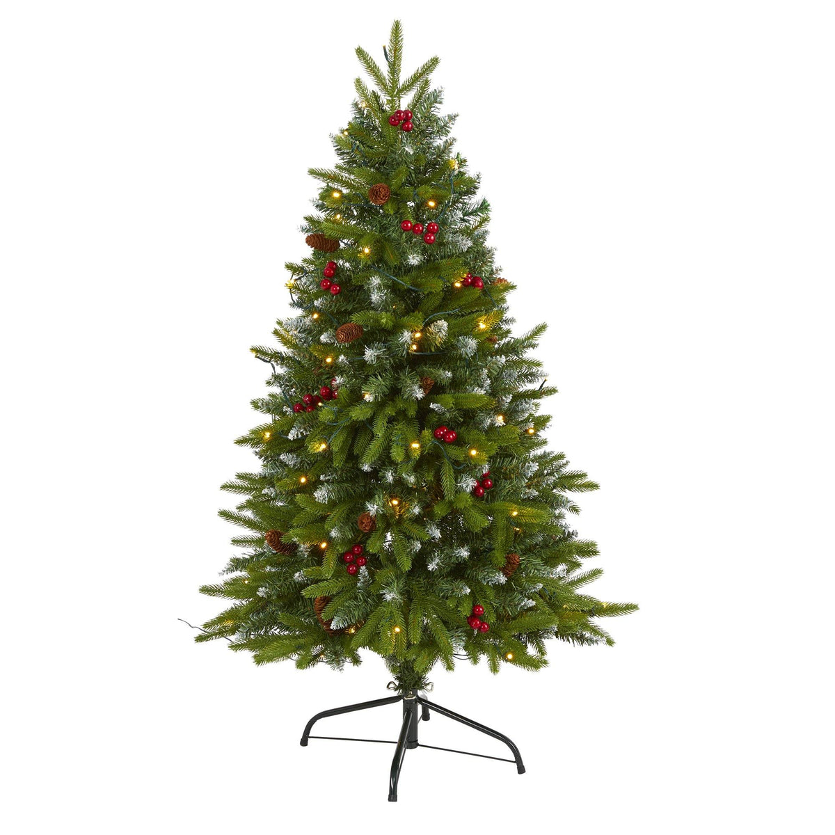 4 ft Snow-Tipped Spruce Christmas Tree with frosted berries and pinecones, 100 LED lights on Tampa Home & Garden Store
